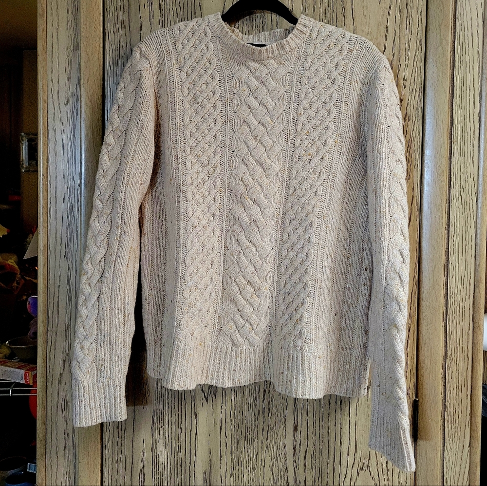 Vintage 90s Y2K EXPRESS Fisherman Sweater Wool Blend Cable Knit LARGE Aran Coast